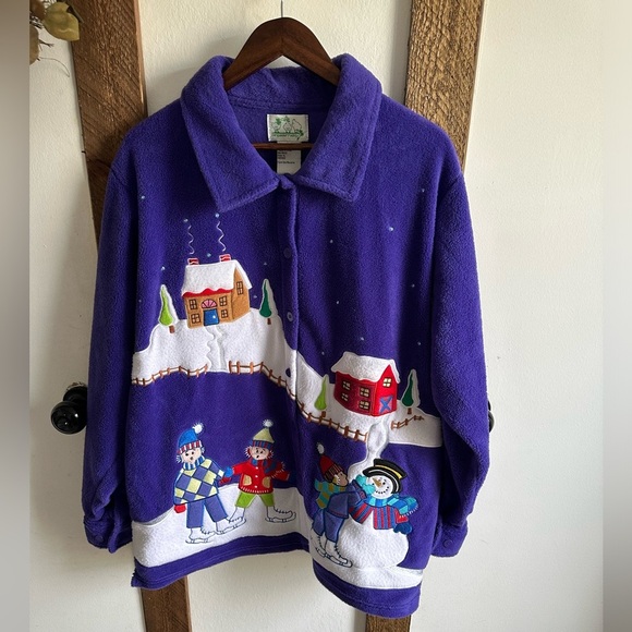 Quacker Factory Christmas Sweater Jacket XL Purple Cardigan Snowman Button Down - Picture 3 of 16